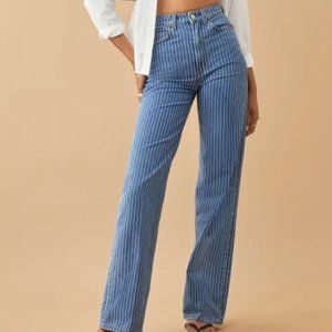 Reformation - Hailey Pinstripe High Rise Wide Leg Jeans - Size 26